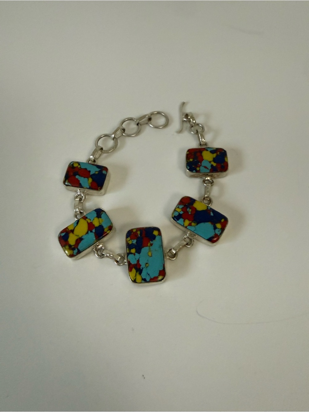 Mosaic-Jasper Style Stone Bracelet - Turquoise, Red & Yellow
